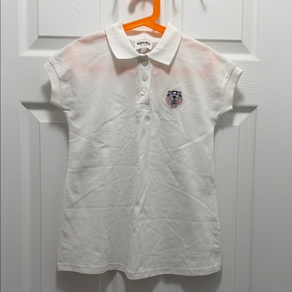 Kenzo White Polo Dress with Pink-Accent Tiger Patch